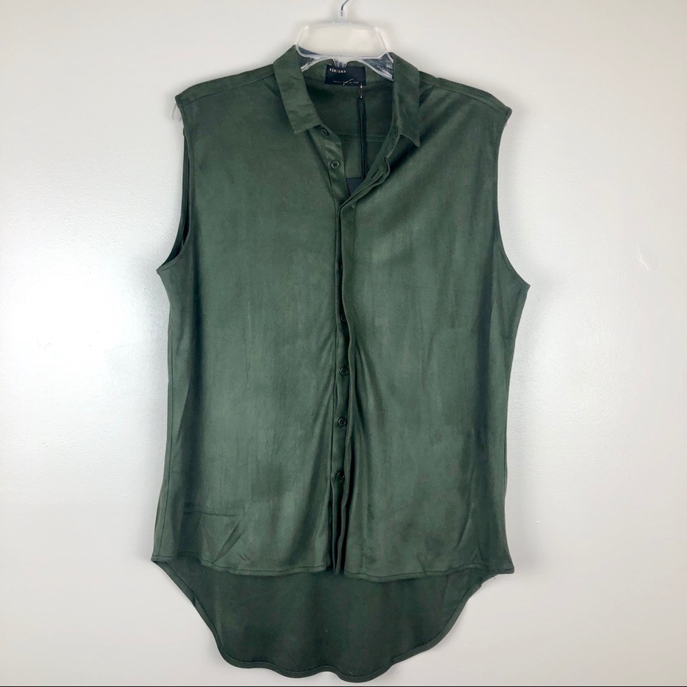 Kerisma Olive Faux Suede Hi Lo Sleeveless Shirt